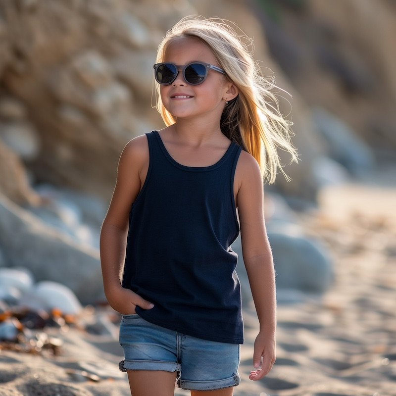 Made In Italy Superior Quality Chic And Breathable Girls Cotton Tank Top Navy Blue